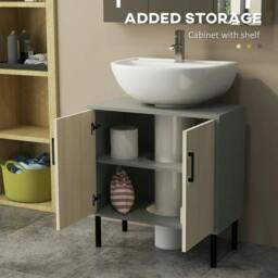 Rackhams Under Sink Cabinet, Bathroom Vanity Unit, Storage Cupboard with Double Doors and Storage Shelves, 60x30x60cm, Natural - thumbnail 5