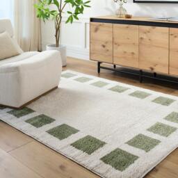 Rackhams Fossay Shag-Washable Beige Green Modern High Pile Rug - 160 x 213 cm