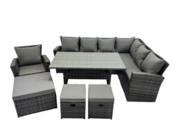 Rackhams Rattan Garden Furniture Set Outdoor 10 Seater Patio Dining Corner Sofa Sets with Dining Table Chair Dark Grey Mixed - thumbnail 2