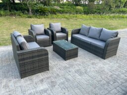 Rackhams PE Rattan Garden Furniture Set Adjustable Chair Sofa Double Love Seat 2 Seater Sofa Lounge Set Oblong Coffee Table - thumbnail 1