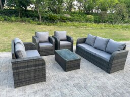 Rackhams PE Rattan Garden Furniture Set Adjustable Chair Sofa Double Love Seat 2 Seater Sofa Lounge Set Oblong Coffee Table - thumbnail 2