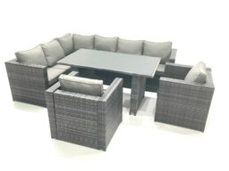 Rackhams Dark Grey Outdoor Lounge Rattan Corner Sofa Set Garden Furniture Rectangular Dining Table Chair - thumbnail 1