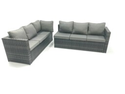 Rackhams Dark Grey Outdoor Lounge Rattan Corner Sofa Set Garden Furniture Rectangular Dining Table Chair - thumbnail 3