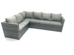 Rackhams Dark Grey Outdoor Lounge Rattan Corner Sofa Set Garden Furniture Rectangular Dining Table Chair - thumbnail 4