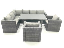 Rackhams Dark Grey Outdoor Lounge Rattan Corner Sofa Set Garden Furniture Rectangular Dining Table Chair - thumbnail 2