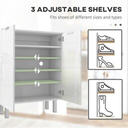 Rackhams Shoe Storage Cabinet with Soft-Close Hinges & Adjust Shelves, High Gloss - High gloss - thumbnail 3