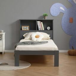 Rackhams Easton Wooden Single Bed Frame with Shelf Headboard, White or Grey - Grey - thumbnail 1