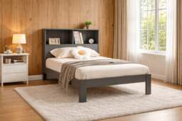 Rackhams Easton Wooden Single Bed Frame with Shelf Headboard, White or Grey - Grey - thumbnail 6