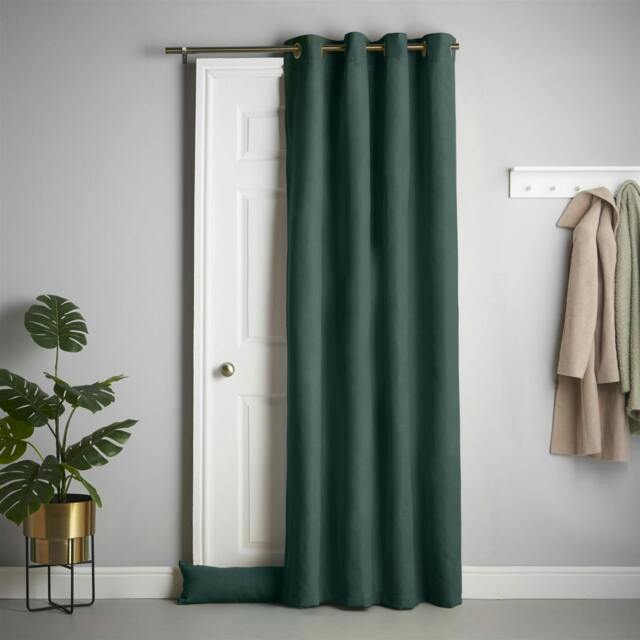 Rackhams Velvet Chenille Thermal Fleece Lined Single Eyelet Door Curtain - Green - image 1