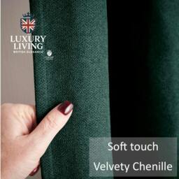 Rackhams Velvet Chenille Thermal Fleece Lined Single Eyelet Door Curtain - Green - thumbnail 4