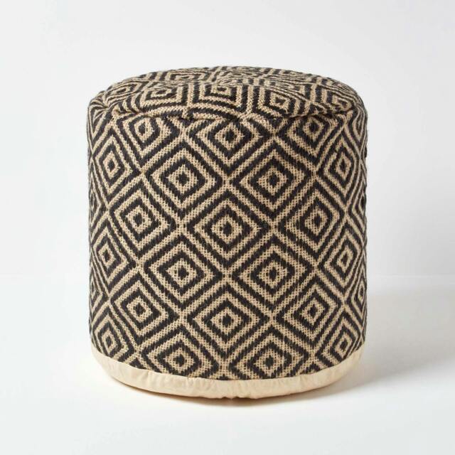 Rackhams Black & Cream Aztec Style Jute Pouffe - 45 x 40 cm - image 1