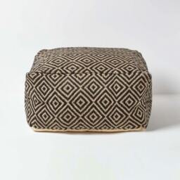 Rackhams Black & Cream Aztec Style Jute Pouffe - 45 x 40 cm - thumbnail 6