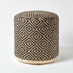 Rackhams Black & Cream Aztec Style Jute Pouffe - 45 x 40 cm