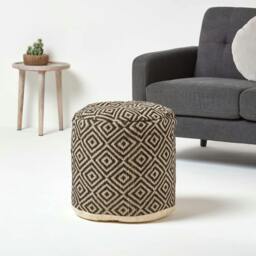 Rackhams Black & Cream Aztec Style Jute Pouffe - 45 x 40 cm - thumbnail 2