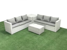 Rackhams Garden Outdoor PE Rattan Furniture Set 6 Seater Rattan Garden Sofa Set with Side Table Light Grey Mixed - thumbnail 2