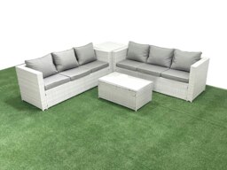 Rackhams Garden Outdoor PE Rattan Furniture Set 6 Seater Rattan Garden Sofa Set with Side Table Light Grey Mixed - thumbnail 1