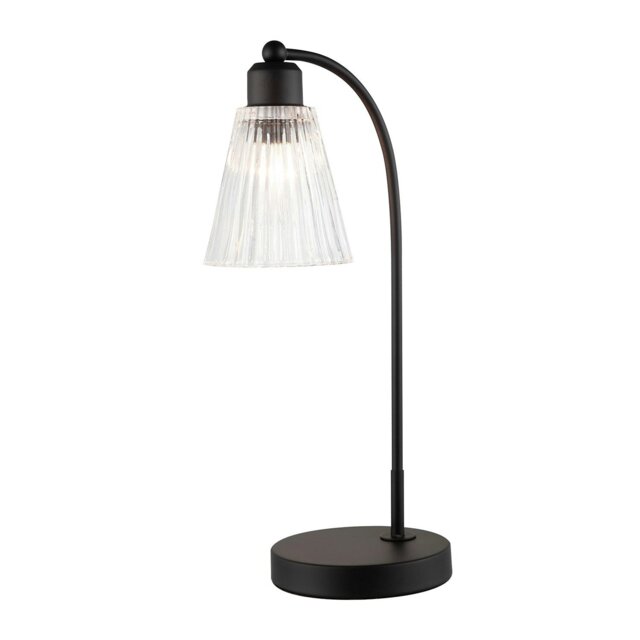 Rackhams Traditional Matte Black Arch Desk Table Lamp with Clear Ribbed Shade - image 1