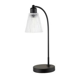 Rackhams Traditional Matte Black Arch Desk Table Lamp with Clear Ribbed Shade - thumbnail 2