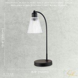 Rackhams Traditional Matte Black Arch Desk Table Lamp with Clear Ribbed Shade - thumbnail 5