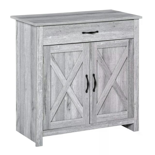 Rackhams Farmhouse Barn Door Sideboard Storage Cabinet Coffee Bar for LIVING Room – Grey Grain - image 1