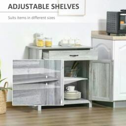 Rackhams Farmhouse Barn Door Sideboard Storage Cabinet Coffee Bar for LIVING Room – Grey Grain - thumbnail 4