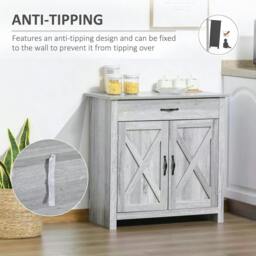 Rackhams Farmhouse Barn Door Sideboard Storage Cabinet Coffee Bar for LIVING Room – Grey Grain - thumbnail 3