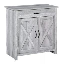 Rackhams Farmhouse Barn Door Sideboard Storage Cabinet Coffee Bar for LIVING Room – Grey Grain - thumbnail 1