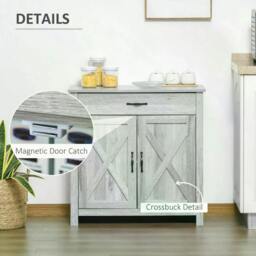 Rackhams Farmhouse Barn Door Sideboard Storage Cabinet Coffee Bar for LIVING Room – Grey Grain - thumbnail 5