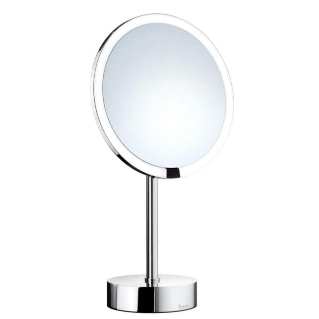 Rackhams Polished Chrome Sensor Activated LED Mirror - Freestanding with 7x Magnification, USB Rechargable Battery Bathroom Table Mirror - image 1