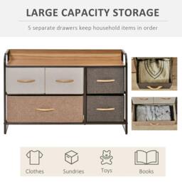 Rackhams 5-Drawer Dresser, Linen Fabric Chest of Drawers, Dresser Tower Unit for Bedroom Hallway Entryway, Storage Organizer with Steel Frame Wooden Top - thumbnail 5