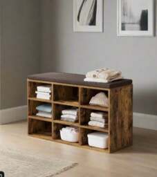 Rackhams Storage Shoe Bench with Padded Seat and Cushion, 9 Compartments with Adjustable Shelves - thumbnail 2