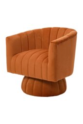Rackhams Orange Velvet Upholstered Swivel Accent Armchair - Orange - thumbnail 1