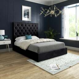 Rackhams Alma Upholstered Soft Velvet Bed Frame - Black - Black - Single - thumbnail 1
