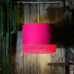 "Rackhams Pomegranate Pink Lampshade with Gold Lining & Pink Fringing - Ceiling Pendant / Arc Lamp - 30cm Diameter x 30cm Height / (12"" x 12"")" - thumbnail 3