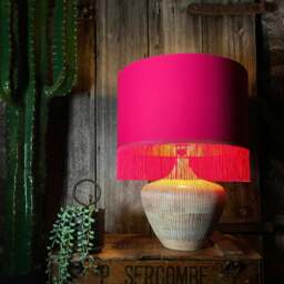 "Rackhams Pomegranate Pink Lampshade with Gold Lining & Pink Fringing - Ceiling Pendant / Arc Lamp - 30cm Diameter x 30cm Height / (12"" x 12"")" - thumbnail 6