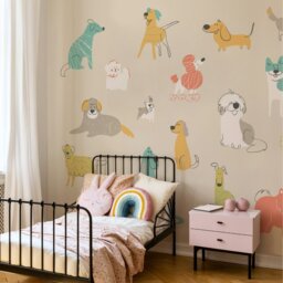Rackhams Happy Dogs Wall Mural - Gold - Medium - W300cm x H240cm