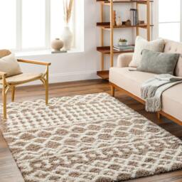 Rackhams Urban Shag-Geometric Brown Ivory Soft Plush Pile Rug - 130 x 170 cm - thumbnail 1