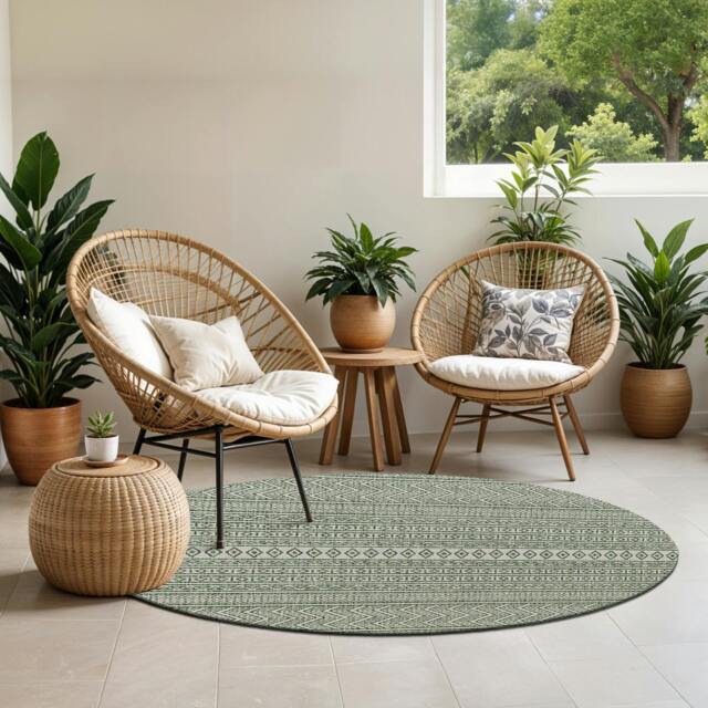 Rackhams Eagean-Global Green Ivory Off-White In- & Outdoor Rug - 160 - image 1