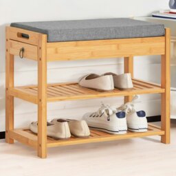 Rackhams Wooden Shoe Storage Bench With Hidden Drawer & Cushioned Seat