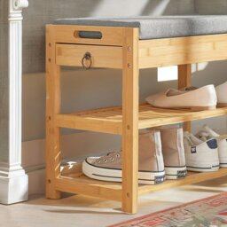 Rackhams Wooden Shoe Storage Bench With Hidden Drawer & Cushioned Seat - thumbnail 4