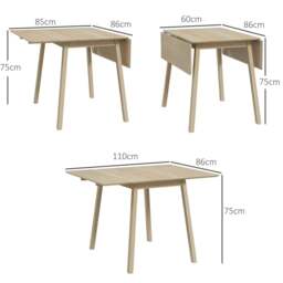 Rackhams Solid Wood Folding Dining Table, Drop Leaf Table for 2-4 People, Rectangle Kitchen Table for Small Space, Natural Wood Finish - thumbnail 3
