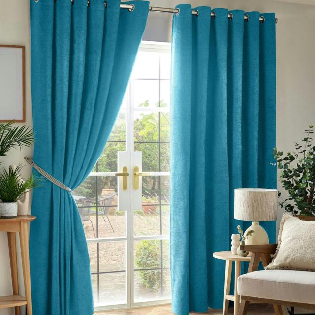 Rackhams Chenille Blackout Ring Top Eyelet Curtains - 168cm width x 183cm drop - image 1