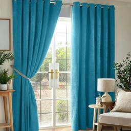 Rackhams Chenille Blackout Ring Top Eyelet Curtains - 168cm width x 183cm drop - thumbnail 1