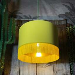 "Rackhams Banana Yellow Lampshade with Gold Lining & Yellow Fringing - Table / Floor Lamp - 30cm Diameter x 30cm Height / (12"" x 12"")" - thumbnail 4