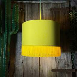 "Rackhams Banana Yellow Lampshade with Gold Lining & Yellow Fringing - Table / Floor Lamp - 30cm Diameter x 30cm Height / (12"" x 12"")" - thumbnail 5