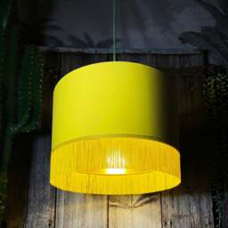 "Rackhams Banana Yellow Lampshade with Gold Lining & Yellow Fringing - Table / Floor Lamp - 30cm Diameter x 30cm Height / (12"" x 12"")" - thumbnail 6