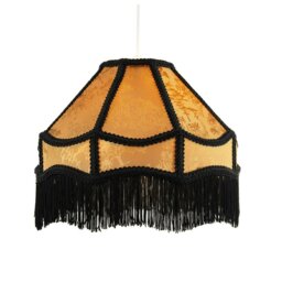 Rackhams Gold Shimmer Victorian Lamp Shade with Floral Decoration and Black Long Tassels - thumbnail 2