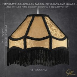 Rackhams Gold Shimmer Victorian Lamp Shade with Floral Decoration and Black Long Tassels - thumbnail 6