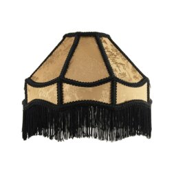 Rackhams Gold Shimmer Victorian Lamp Shade with Floral Decoration and Black Long Tassels