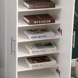 Rackhams White Oak Shoe Rack 7-Tier Fits Size 13 Boots White , 2 Doors, 6 Shelves - White - Wood - 35.5cm(d)108cm(h)0.01cm(w) - thumbnail 6
